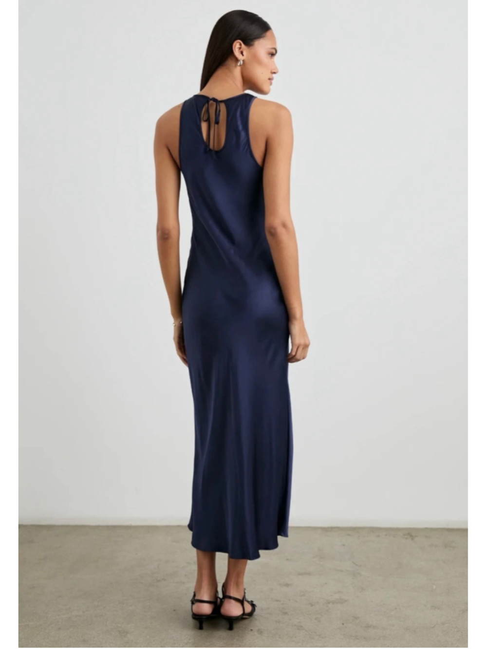 Rails Solene Navy Satin Maxi Dress Size L NWT $228 Open Back Tie - Picture 2 of 7